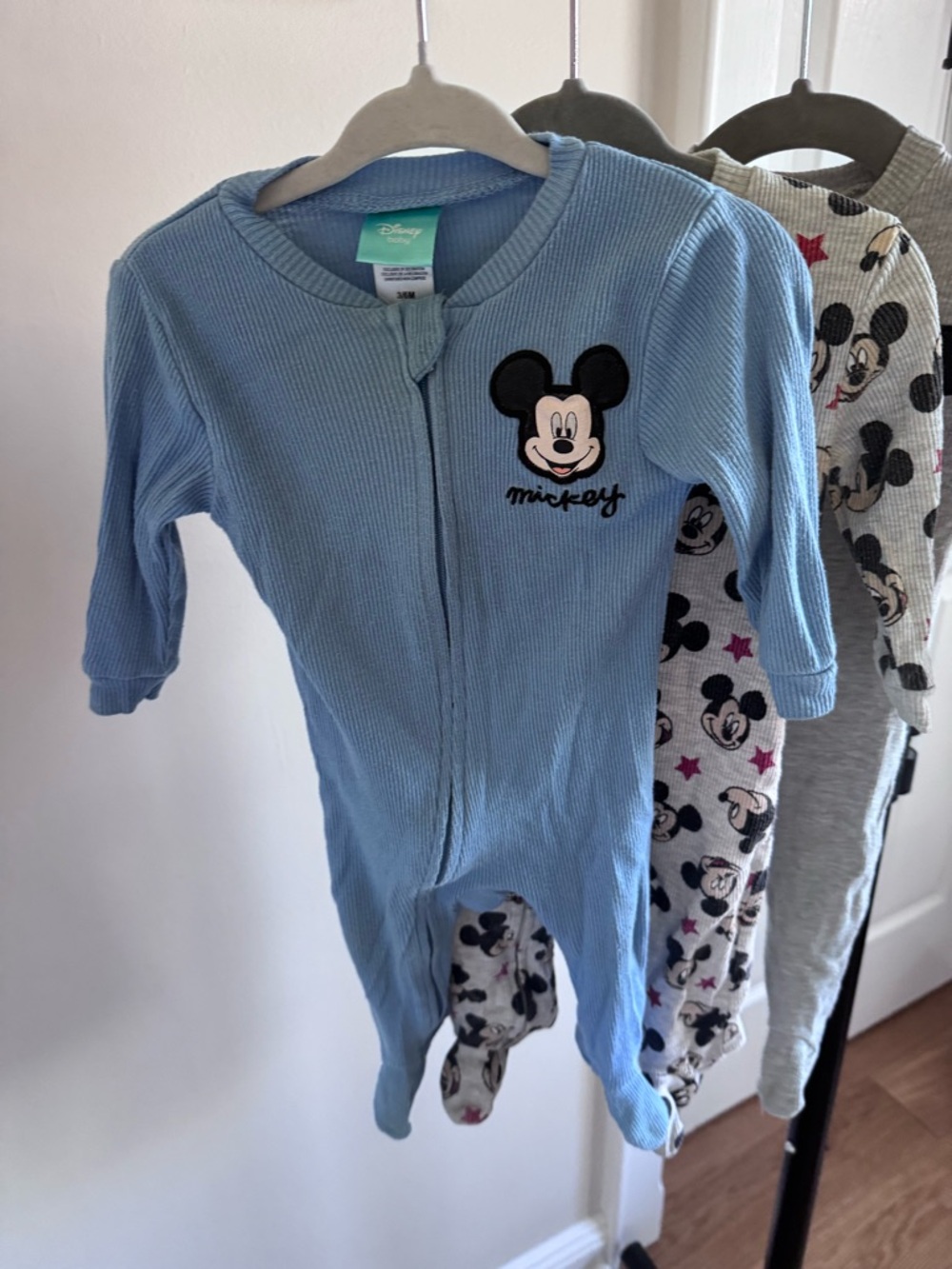 Disney Mickey Mouse Blue, Light Blue & Gray Baby One-Piece Footies - 5 Pack - Picture 4 of 6